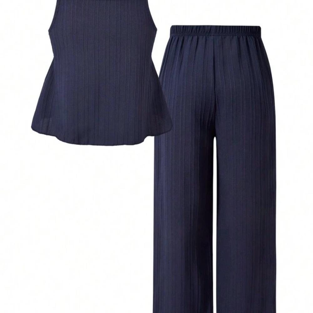 New Tween Girl 2-pc Tank Top and Wide Leg Pants Set, Navy Size 12 - Picture 3 of 9